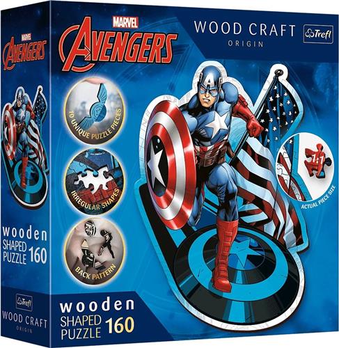 Trefl Trefl - Puzzels - 160 Houten Puzzels - Onverschrokken Capitan America / Disney Marvel Heroes_FSC Mix 70%