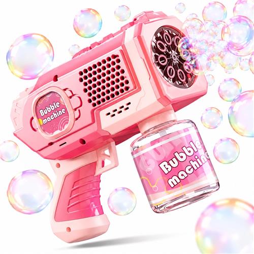 BOTC Automatisch Bellenblaas pistool - Bellenblazer met LED-Verlichting & 8 Openingen - Inclusief 90 ml Bellenblaasvloeistof - Kinderspeelgoed - Roze