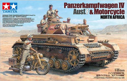 1:35 Tamiya 25208 Panzerkampfwagen IV Ausf F & Motorcycle North Africa Plastic Modelbouwpakket