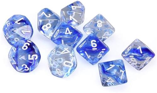 Chessex dobbelstenen Nebula Dark Blue/white D10 set - 10 stuks.