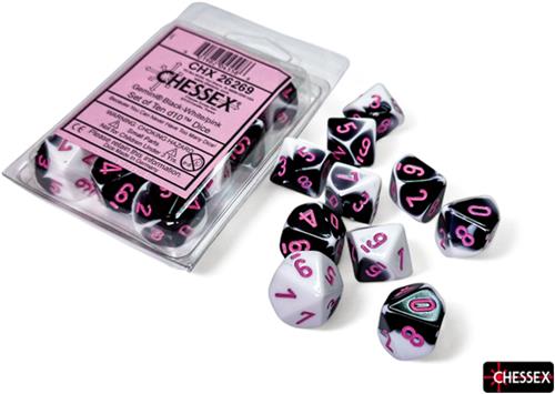 Chessex dobbelstenen set - Gemini Black-White/pink D10 - 10 stuks.