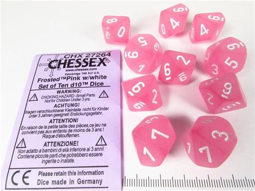 Chessex dobbelstenen set 10-zijdig roze wit D10 gaming dobbelstenen.