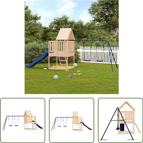 The Living Store Houten Speeltoren met Dubbele Schommel en Golvende Glijbaan - 564 x 235 x 228 cm
