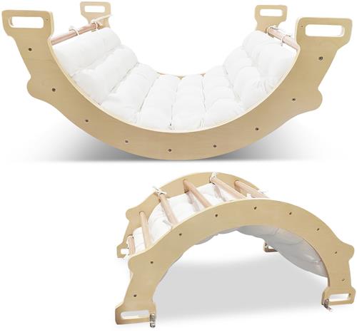 COSTWAY Klimboog met zacht kussen, klimdriehoek om te wippen, klimmen en kruipen, indoor klimrek van hout, voor kinderen vanaf 3 jaar (natuur)