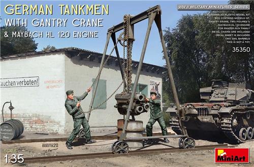 1:35 MiniArt 35350 German Tankmen with Gantry Crane & Maybach HL 120 Engine Plastic Modelbouwpakket