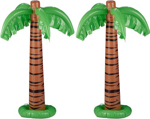 opblaasbare palm set van 2 - zwembad - strand - 80 cm groot - groen-bruin