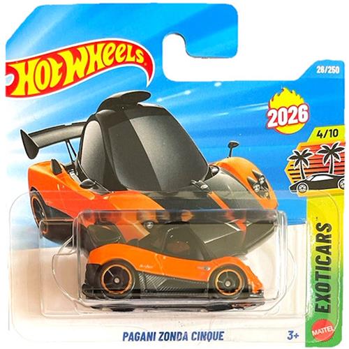 HOT WHEELS PAGANI ZONDA CINQUE BLACK ORANGE 26/250 HW EXOTICARS 4/10 SHORT CARD 2026