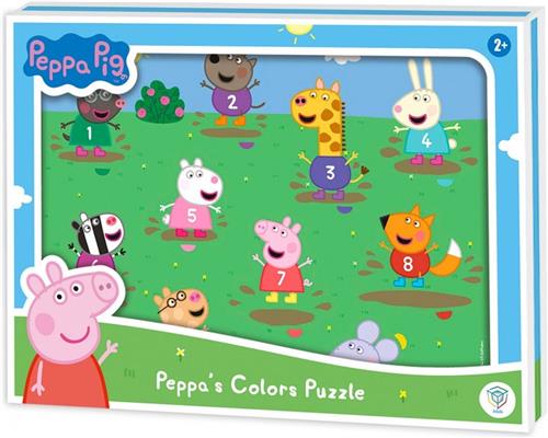 Peppa Pig FSCÂ® Houten Puzzel - DeQube - 10 Stukken - Vormenpuzzel met Kleuren - Vanaf 2 Jaar