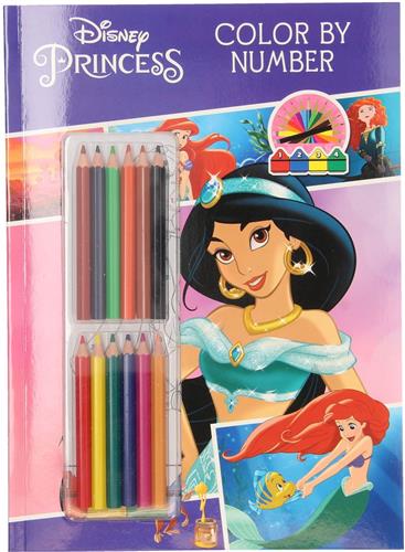 WALT DISNEY Kleuren op nummer prinsessen - Kleurboek met potloden