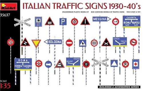 1:35 MiniArt 35637 Italian Traffic Signs 1930-40s Plastic Modelbouwpakket