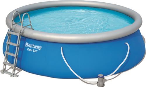 Bestway - Fast Set - Opblaasbaar zwembad inclusief filterpomp en zwembadtrap - 457x122 cm - Rond