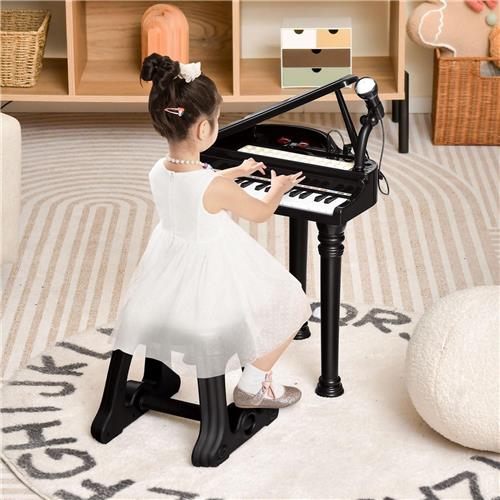 COSTWAY 31 Toetsen Kinder Keyboard met Kruk, Elektronische Piano met Microfoon, LED-Leermodus, Draagbaar Speelgoedpiano Muziekinstrument voor Kinderen vanaf 3 jaar (Zwart)