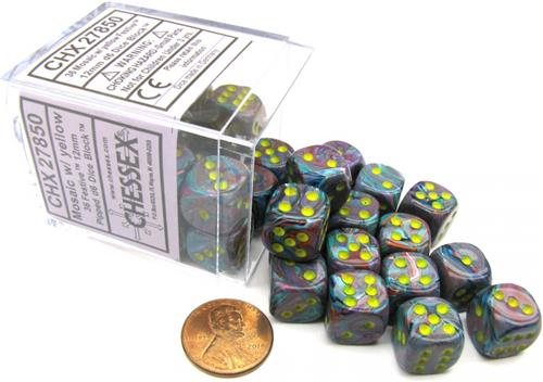 Chessex Festive Mosaic/yellow D6 12mm Dobbelsteen Set (36 stuks)