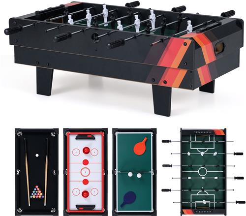 COSTWAY 4-in-1 speeltafel, tafelvoetbaltafel, biljart, airhockey, tafeltennis, multifunctionele tafel van hout, tafelvoetbal voor speelkamer, bars, voor kinderen en volwassenen