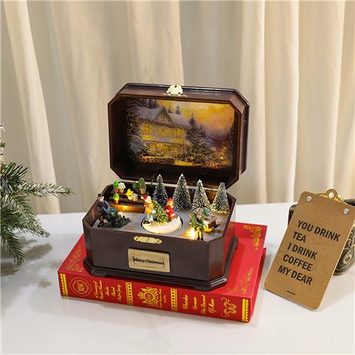 Emery Kerst Muziekdoos - Draaiende en Verlichte Decoratie met Muziek - USB en Batterij - Dubbel Gebruik - Cadeau voor Kinderen - Poppentype