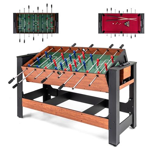 2-in-1 Draaibare Speeltafel Tafelvoetbal & Biljart Combinatietafel Indoor Arcade Tafel