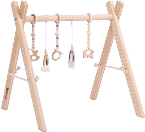 babygym hout incl. 5 speeltjes  houten Speelboog Baby  Stevige constructie & inklapbaar