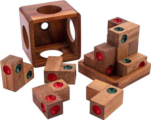 Dice Box Puzzle  Size L  Houten Breinbreker  Acaciahout  9 Stukken  Dobbelsteen Puzzel  Engelhart