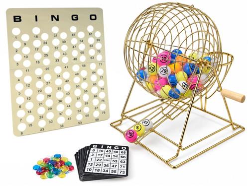 Bingomolen XL - Groot koperen molen met 75 gekleurde pingpong ballen - 50 cm HOT Games
