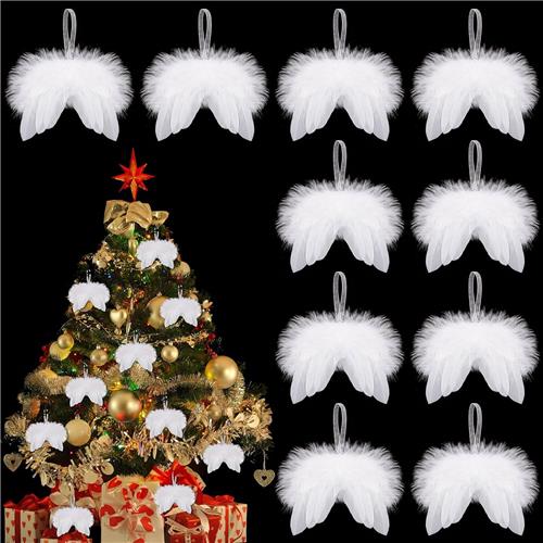 KZQ 10 Stuks Kerstengelenvleugels van veren  Kerstboomornament  Witte engelenvleugels als kersthangdecoratie  10 x 8 cm - Geschikt voor kerstboomdecoratie en doe-het-zelfprojecten
