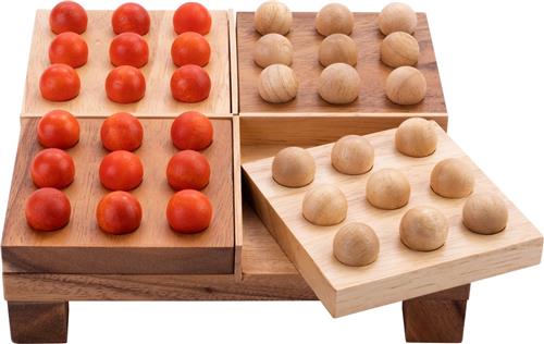 Pentago  Houten Strategiespel  Acaciahout  4 Plateaus  36 Ballen  Engelhart