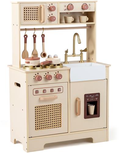 COSTWAY Kinderkeuken met licht en geluid, speelkeuken van hout