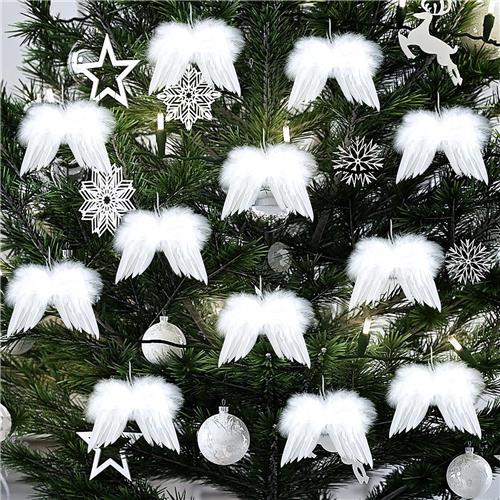 KZQ 10 Stuks Kerstengelenvleugels van veren  Kerstboomornament  Witte engelenvleugels als kersthangdecoratie  16 x 14 cm - Geschikt voor kerstboomdecoratie en doe-het-zelfprojecten