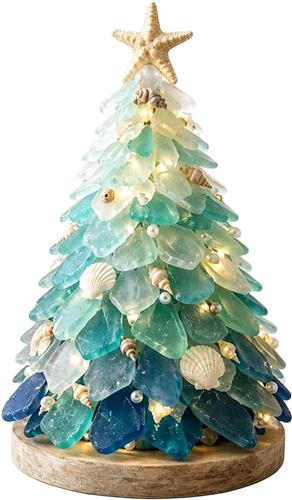 DIY Zeeglas Kerstman Decoratieset voor Beginners - Compleet Pakket met Zeeglasstukjes, Warme Sfeerverlichting en Stapsgewijze Handleiding - Kuststijl Handgemaakt Knutselproject - Set C