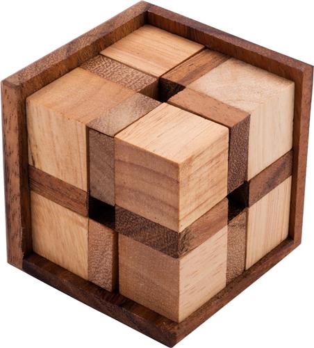 Crazy Cube  Houten Breinbreker  Acaciahout  8 Stukken  Dobbelsteen Puzzelspel  Engelhart