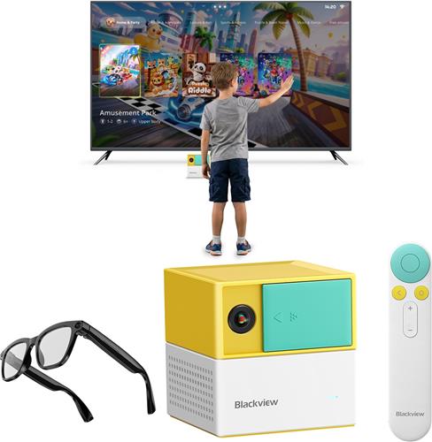 Blackview PlayPop 8 - AI Educatieve Bewegingsspelconsole - Zonder Controller, Plug & Play, Compact Draagbaar - Privacycamera, inclusief AI Smartbril, Cadeau voor Kinderen - Geel