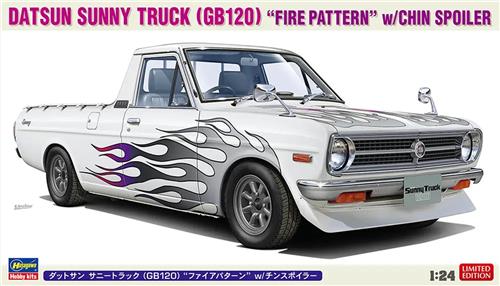 Hasegawa Modelbouwpakket Militaire voertuigen - 20829 Datsun Sunny Truck (GB120) Fire Pattern met Chin Spoiler - Japanse Klassieke Pickup Plastic - 1:24 - Modelbouw