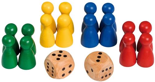 Set Pionnen (Kegelstenen) met Dobbelstenen