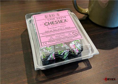 Chessex dobbelstenen set groen paintball D10 - 10 stuks gaming.