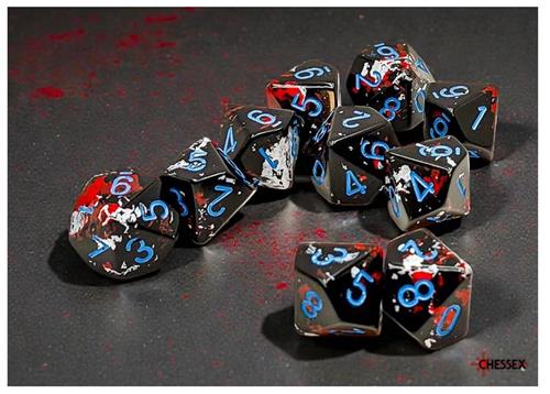 Chessex dobbelstenen Brush Dark Side blauw D10 set voor spellen.