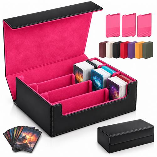 BOTC Opbergdoos voor Verzamelkaarten - Geschikt voor 1800 Trading Cards - Luxe Kaartenbox met Verdelers & Kaartstoppers - Magnetische Sluiting - Zwart en rood