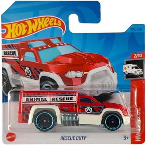HOT WHEELS ANIMAL RESCUE DUTY RED WHITE 192/250 (1:64) HW RECUE 2/10 LONG CARD 2023