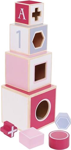 Jipy Houten Stapeltoren + 4 Blokken Roze