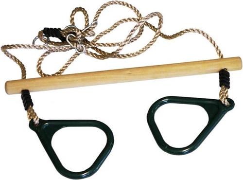 Kinder speeltoestel trapeze met ringen groen 16 x 21 cm - Buitenspeelgoed - Turn/gym benodigdheden - Speeltoestel trapeze en ringen 2 stuks