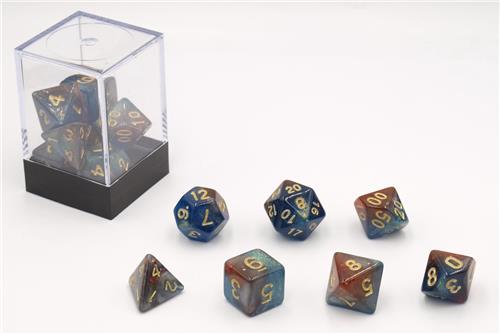 Dobbelstenen Stardust Blauw/Rood 7set