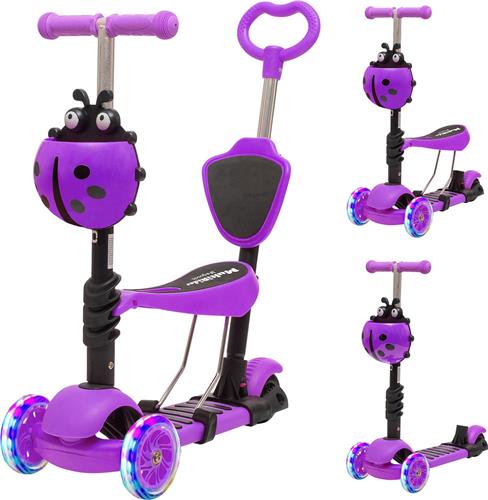 LifeGoods MultiRider - Kinderstep met Duwstang - 3 tot 8 Jaar - Jongens/Meisjes - 2 Lichtgevende Wielen - Paars