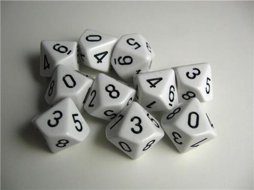 Chessex Opaque White/black D10 Dobbelsteen Set (10 stuks)