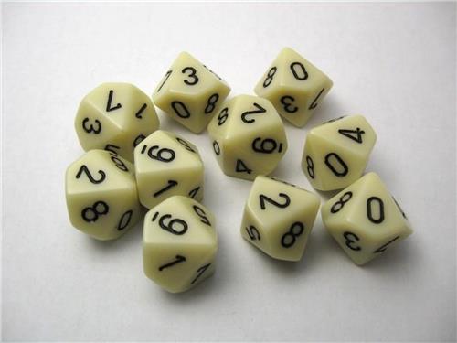 Chessex Opaque Ivory/black D10 Dobbelsteen Set (10 stuks)