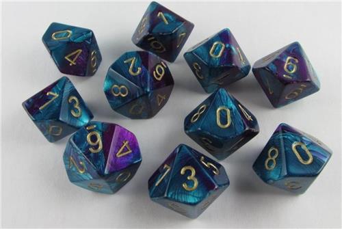 Chessex 10 x D10 Set Gemini - Purple-Teal/Gold