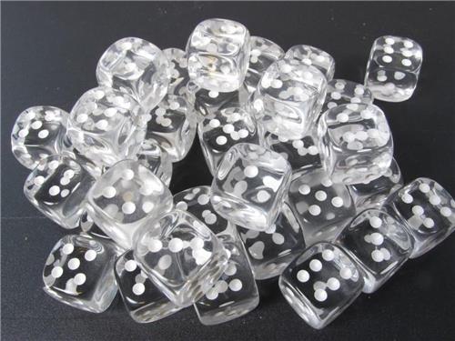 Chessex Translucent Clear/white D6 12mm Dobbelsteen Set (36 stuks)