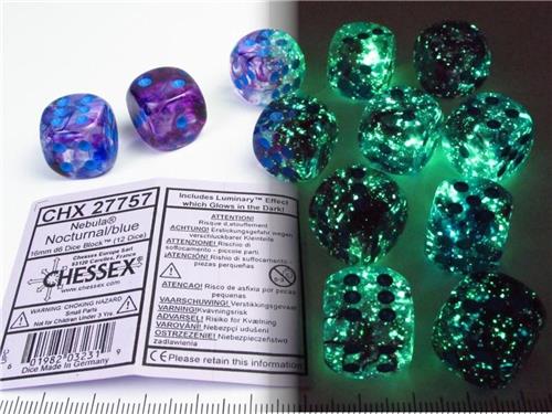 Chessex - CHX 27757 - Dobbelstenen 16mm 12 D6 - Nebula Nocturnal/Blue