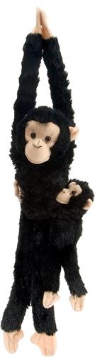 Wild Republic Pluche hangende aap met baby knuffel dier - zwart - 53 cm - apen knuffels