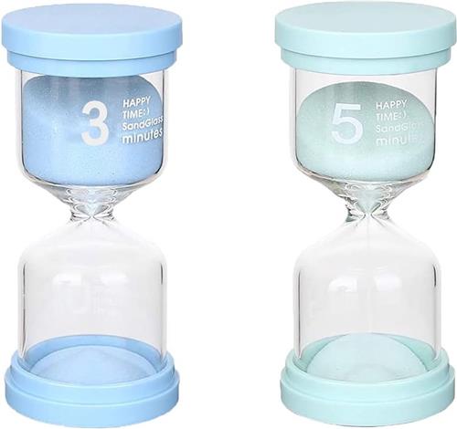 Uurglas Set, 3 Minuten en 5 Minuten Uurglas Set voor Kinderen, Glazen Timer, Kinderklok, Decoratief Uurglas, Timer Kan Gebruikt Worden in Keukens, Klaslokalen, Thuis, Kantoren, Tijdsbeheer, Pakket
