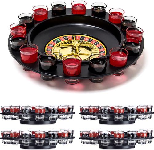 Relaxdays 5x drankspel roulette - partyspel - shotglaasjes - alcohol roulette - draairad