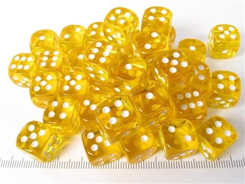 Chessex Translucent Yellow/white D6 12mm Dobbelsteen Set (36 stuks)