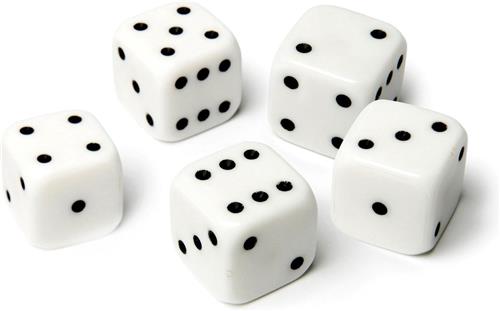 Dobbelstenen wit (5 stuks)